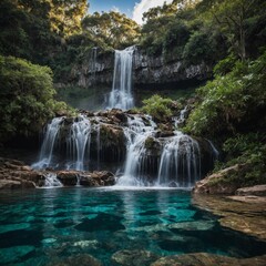 Fototapeta premium A stunning waterfall cascading into a crystal-clear pool below.