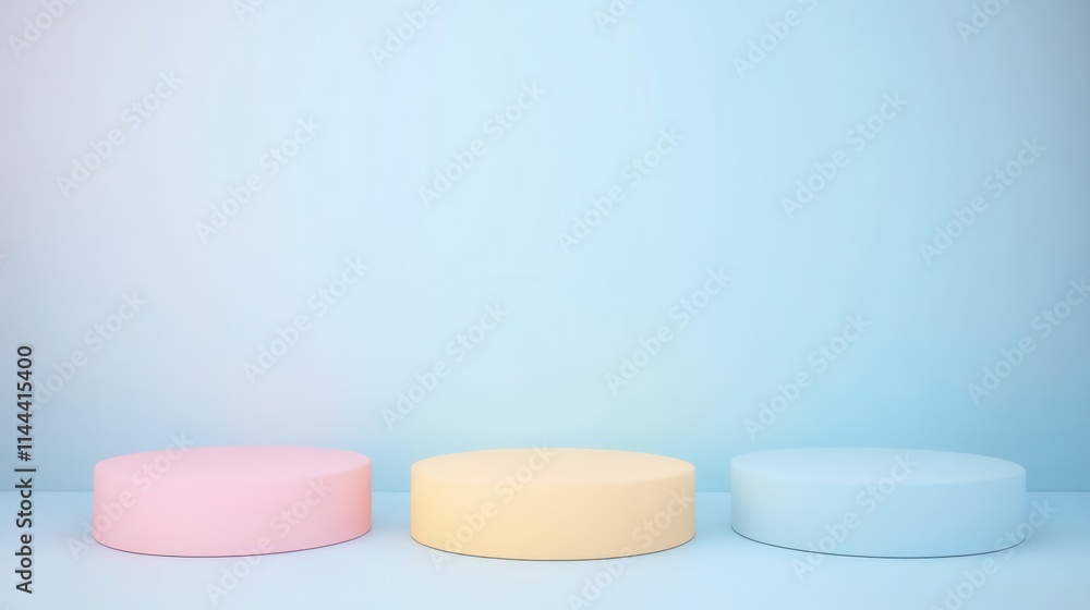 Poster minimalist display platform in soft pastel colors on simple background
