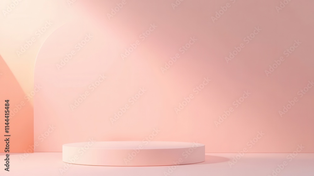 Aufkleber minimalist studio setting with soft pink background and round platform