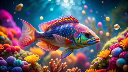 Fototapeta premium Rediscovered! Extinct Fish Photo - Bokeh, Aquatic Life, Rare Species, Deep Sea, Underwater Photography