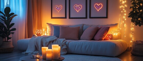 Valentine's Day Decor Candles in Cozy Living Room Setting