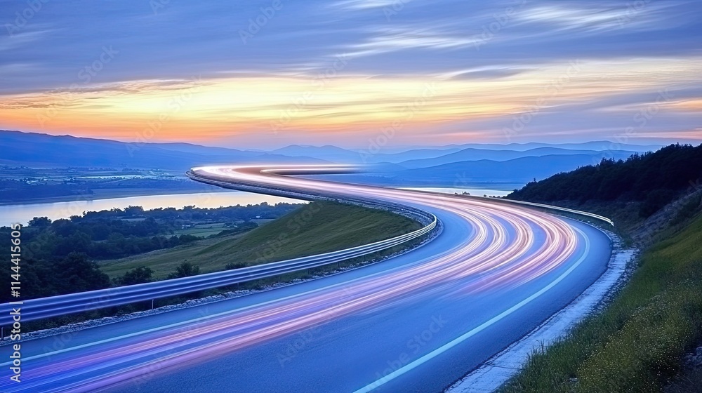 Poster a dynamic visual of light blue and purple speed trails, creating a streamlined abstract effect with 