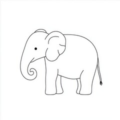 Obraz premium A black-and-white illustration of an elephant with its trunk raised, emphasizing the animal's form and posture in a simple and elegant manner.