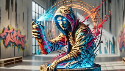 Cyberpunk Graffiti Artist with Neon Spray