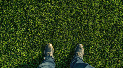 Feet relaxing on green grass in a  park