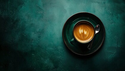 A Cup Of Coffee On A Dark Green Plate