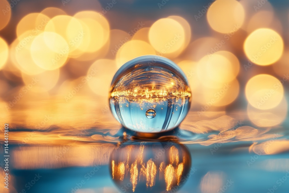 Poster glass sphere reflecting bokeh lights.