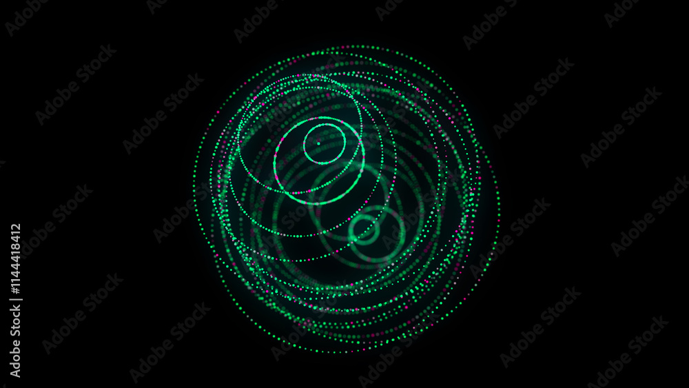 Fototapete abstract green sphere on black background. wireframe circle structure with glowing particles. futuri