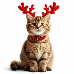 red kitten with christmas decoration isolated