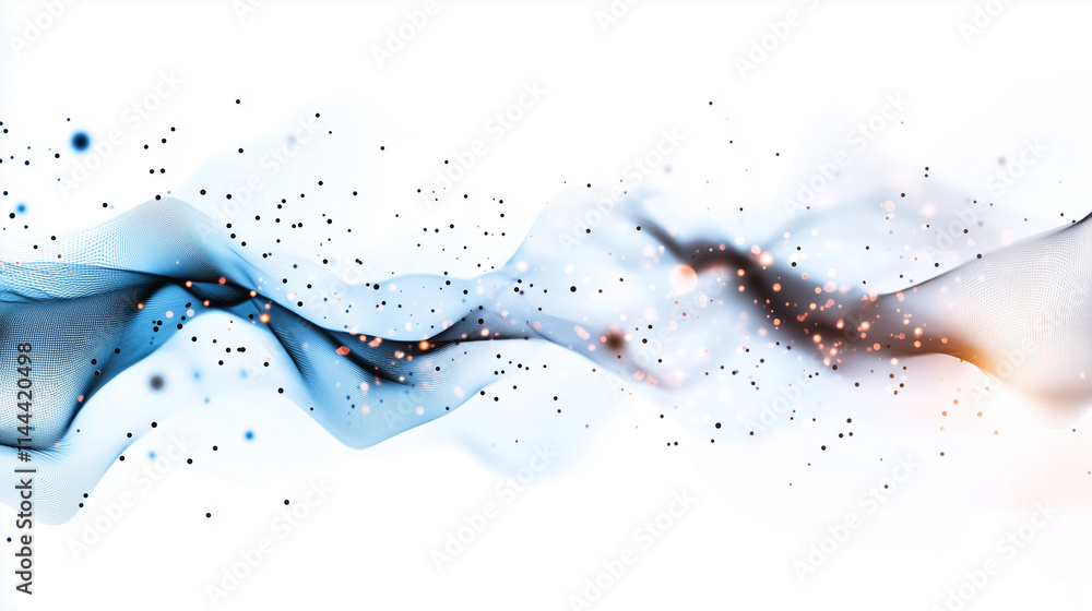 Poster abstract blue and orange wave pattern with sparkles and motion blur in a minimalist design