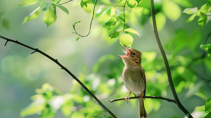 Obraz premium Singing nightingale against green background