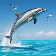 A dolphin jumping out of the water