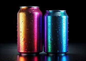 Night Photography: Aluminum Can & Iron Bottle Mockup - Soda, Water, Beverage Set, Isolated PNG Images