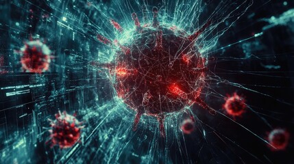 Obraz premium Dramatic visualization of a viral outbreak spreading over a digital map, viruses, pandemic concept