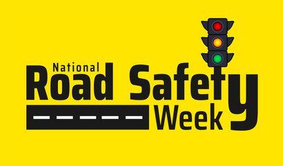 National Road safety week background banner or poster design template. observed every year in January. Holiday concept. Use to any Template, card, poster, placard, template.
