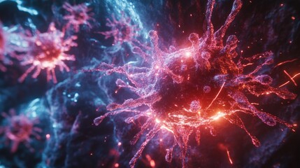 Dramatic visualization of a viral outbreak spreading over a digital map, viruses, pandemic concept