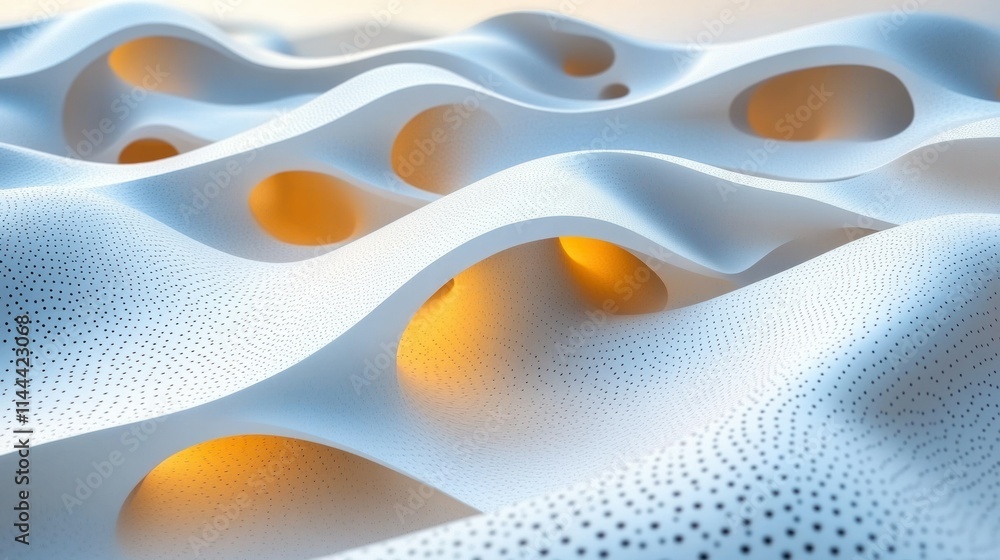 Poster abstract wavy structure with glowing elements.