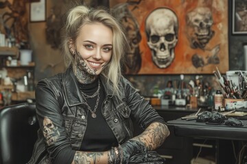 Obraz premium Design vintage tattoo studio, tattoo artist