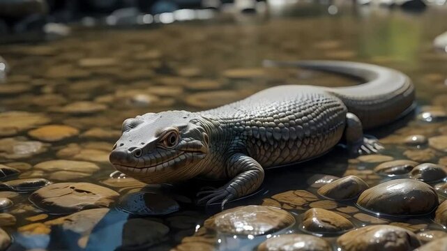 Hellbender Salamander in the Freshwater Stream 