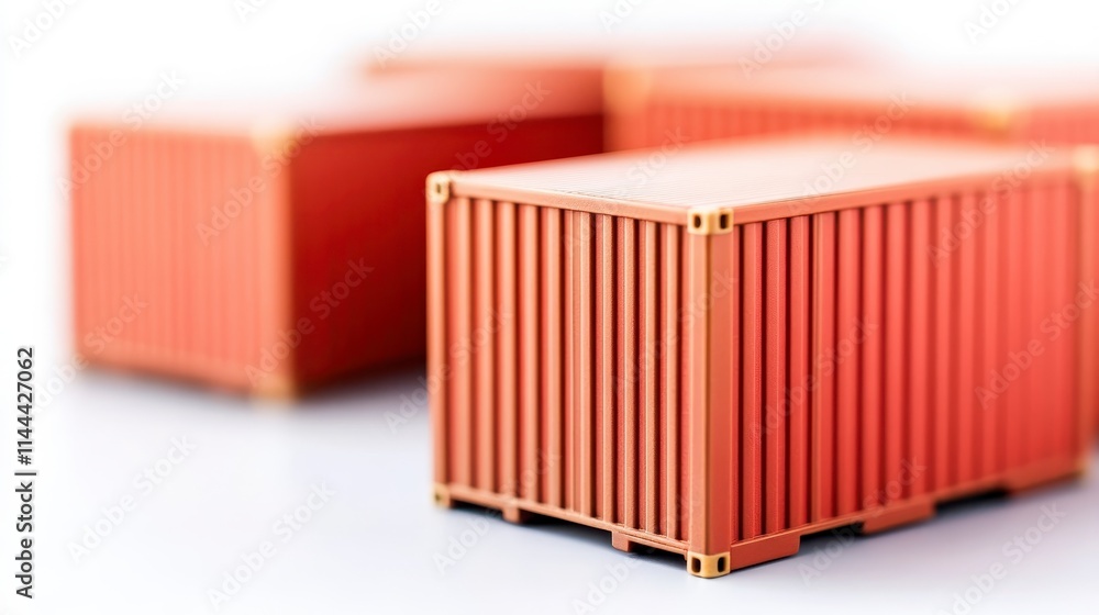 Poster a close-up of orange shipping containers arranged in a stack, showcasing their detailed structure an