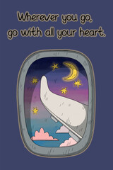 hand drawn greeting card, poster for travelers. wherever you go go with all your heart