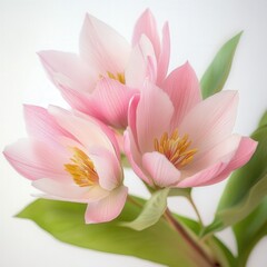 close up of pink flowers with green leaves