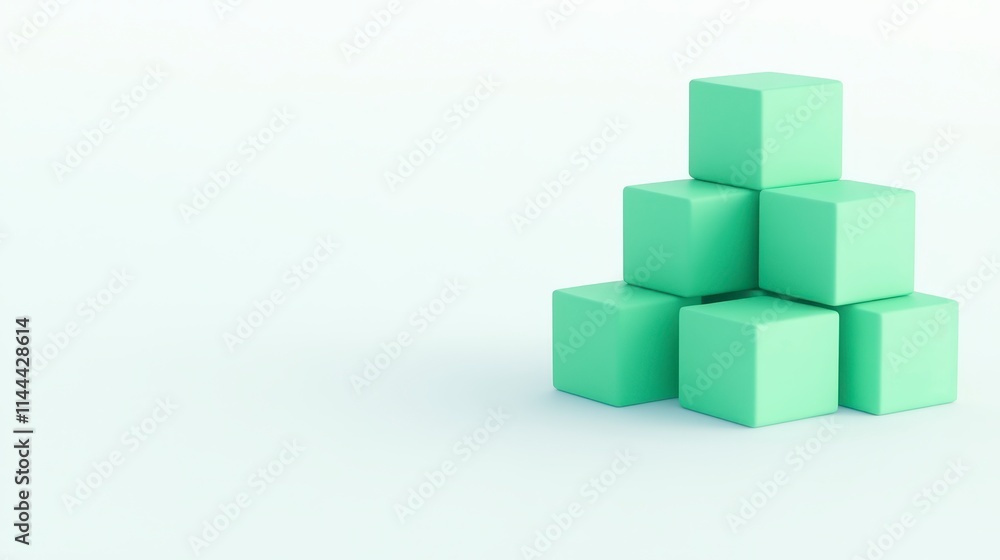 Aufkleber a stack of mint-green cubes arranged in a pyramid shape on a light background, emphasizing simplicit