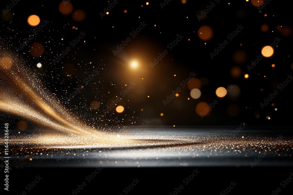 Aufkleber particles of golden dust swirl through the air, creating a magical atmosphere in dim lighting during
