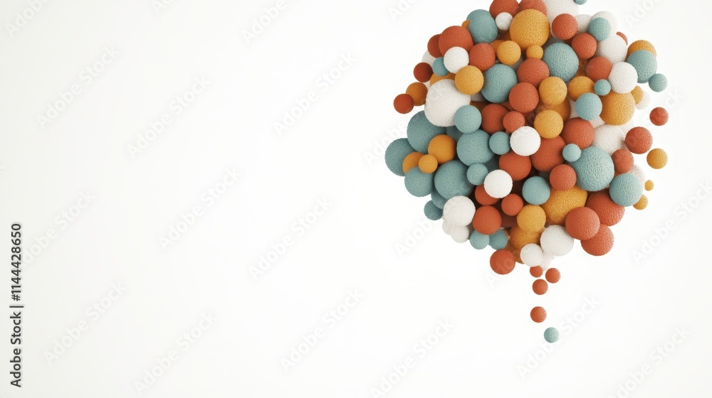 Poster a colorful cluster of spheres in various sizes and shades, creating a visually appealing abstract de