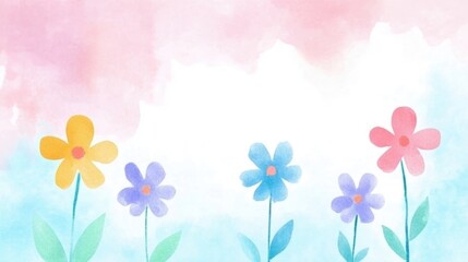 Colorful Watercolor Flowers on Pastel Background for Creative Projects