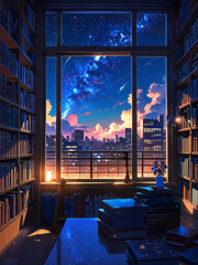 anime style cozy library 4