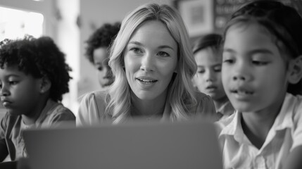 A teacher teaching a lesson to her class.