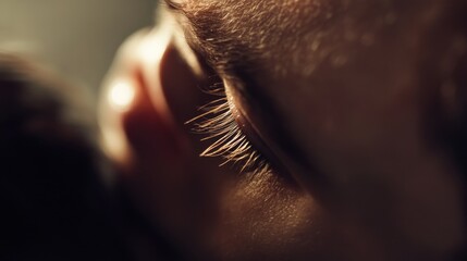 An intimate close-up of two people, with one person resting their head on the shoulder of the other.