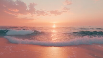 Sunset Over The Ocean, Sunrise over a beach with gentle waves