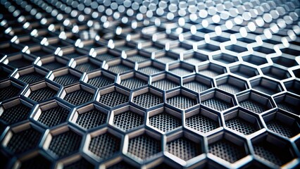 Fototapeta premium Tilt-Shift Hexagon Mesh Background, Geometric Honeycomb, Black and White Abstract Photography