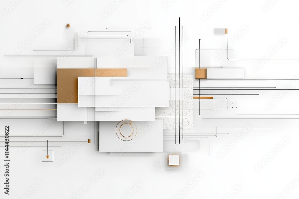 Poster abstract geometric composition with white and gold elements on a clean background demonstrating mode