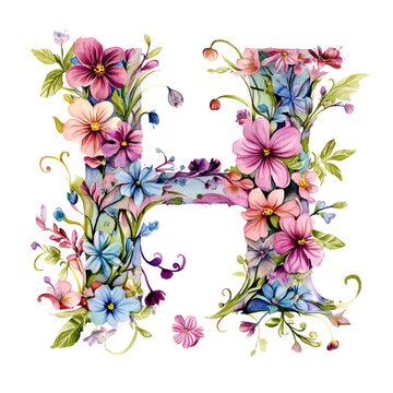 floral watercolor letter h clip art preview