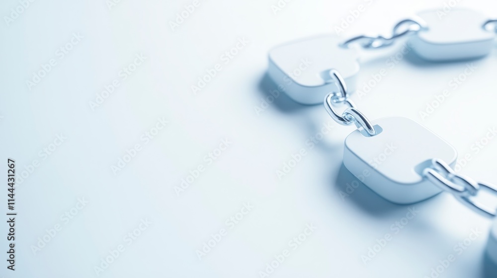 Poster a close-up view of linked white shapes forming a chain against a soft, light background, emphasizing