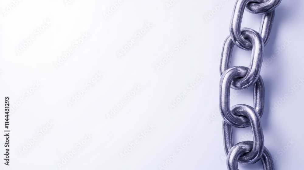 Poster a close-up of a metallic chain against a light background, showcasing its interconnected links and s