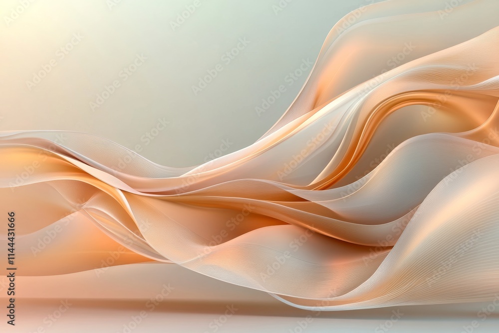 Poster fluid shapes create a sense of movement and elegance in warm tones against a soft background