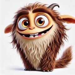 Fototapeta premium A delightful creature with fluffy fur and large expressive eyes stands cheerfully, radiating warmth and friendliness. This enchanting being embodies innocence and joy, inviting imagination