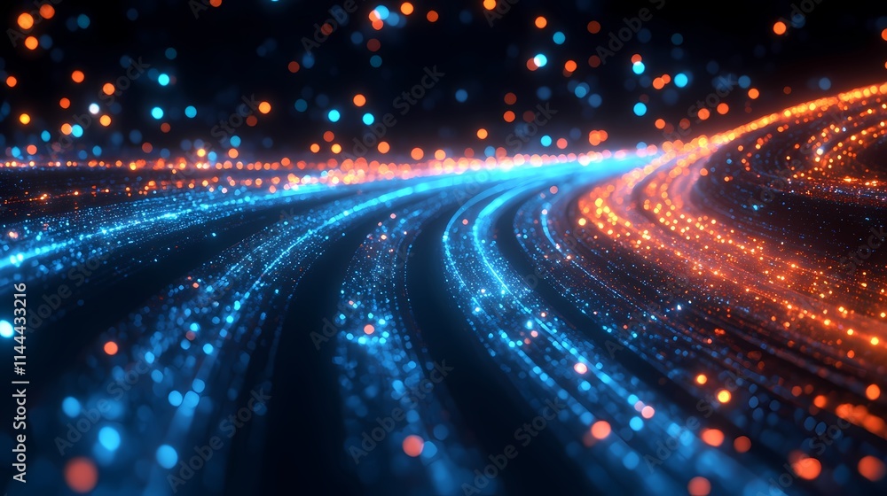 Poster futuristic data flow with glowing cables and geometric patterns. generative ai.