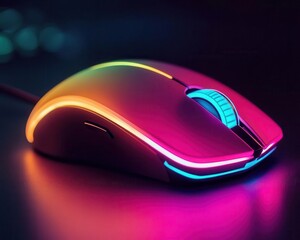 Computer mouse with vibrant lighting, sleek design, soft glow