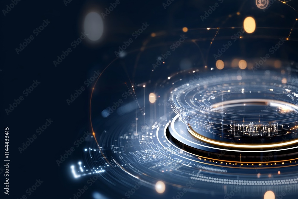 Poster digital technology abstract design showcasing futuristic data patterns and glowing elements in a dar