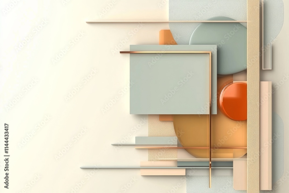 Poster modern abstract composition featuring geometric shapes and soft colors in a minimalistic design