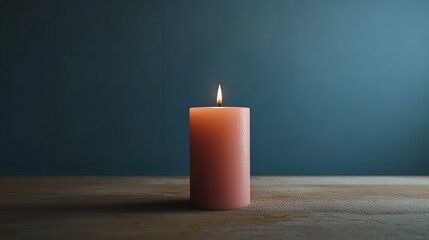 Single candle on plain background casting soft light