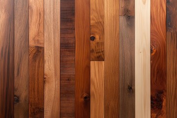 Diverse collection of wooden planks arranged in a visually appealing pattern showcasing their unique grains and textures
