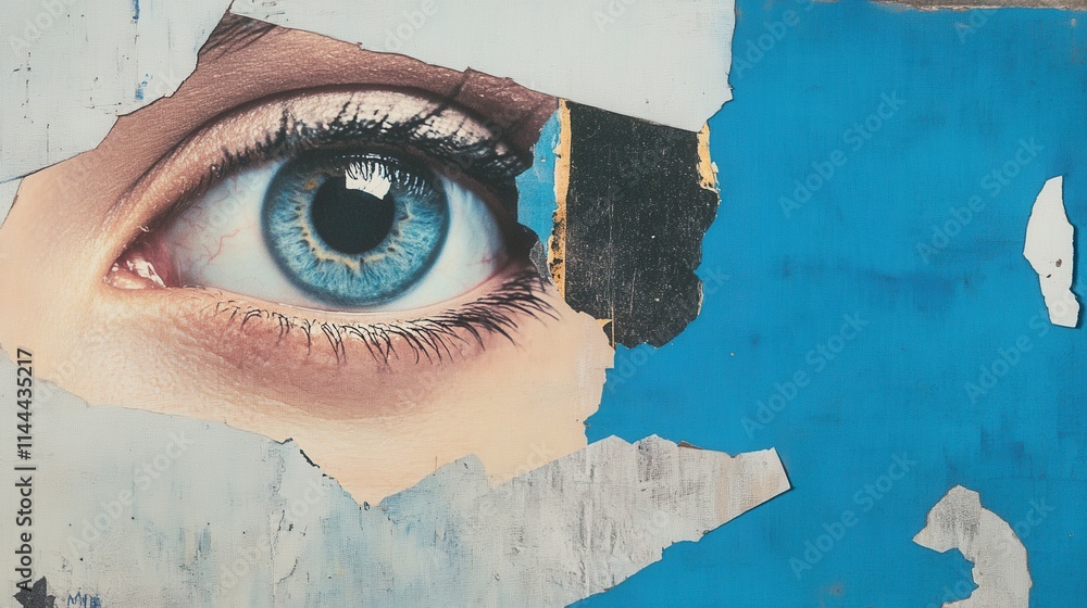 Poster intriguing close-up of an eye with colorful background and textures