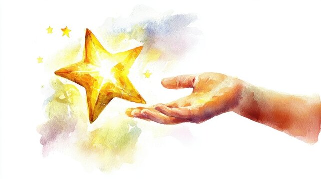 A hand reaching out to a shining star, symbolizing dreams, aspiration, and the magic of belief in oneself.