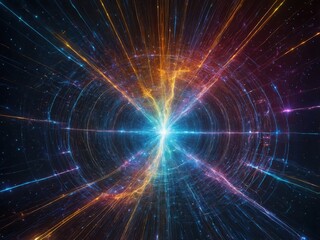 Vibrant cosmic energy radiates from a central point creating a mesmerizing visual effect in deep space